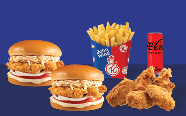 2 Burger (Simple or Coleslaw) & Πατάτες Τηγανιτές Medium & 5τμχ Chicken Wings & Αναψυκτικό 330ml με μόνο 11.90€!