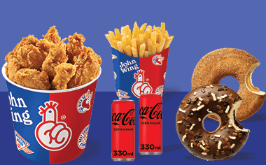 Double Bucket & Πατάτες Large & 2 Αναψυκτικά 330ml. & 2 Donuts  με 16.50€!